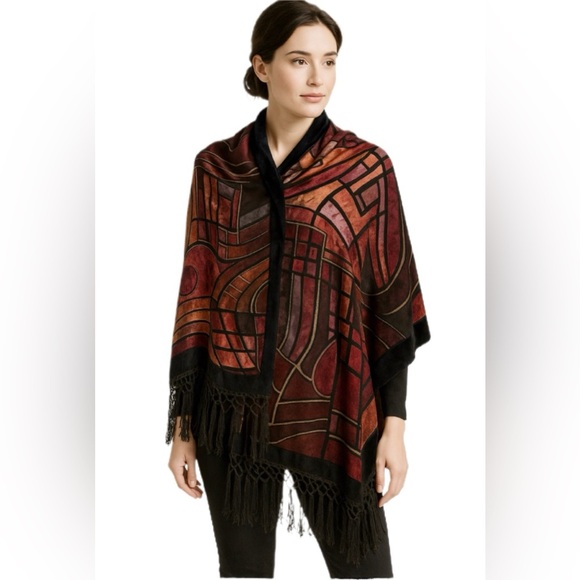 CCC Accessories - CCC Silk Bottom Rayon Top Fringed Scarf Abstract Geometrical Shimmer